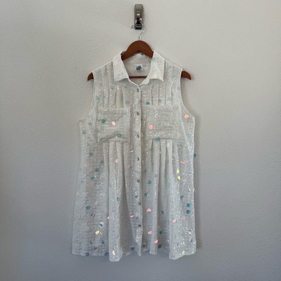 Queen of Sparkles Women's Large White Sparkle Disco Dance Sleeveless White Mini - Picture 2 of 9